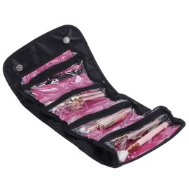 lyrlody Multifunctional Makeup Brush Bag, Cosmetic Bag with Separate Storage Compartments, 4 Pockets, Makeup Organiser, Brushes and Make-up, 25 x 13 cm (Black)