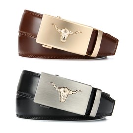 DOOPAI Men's Leather Ratchet Belts 2 Pack Adjustable Click Belt Set for Dress & Casual, Custom Fit 1 3/8" (35mm) -Trim to Fit