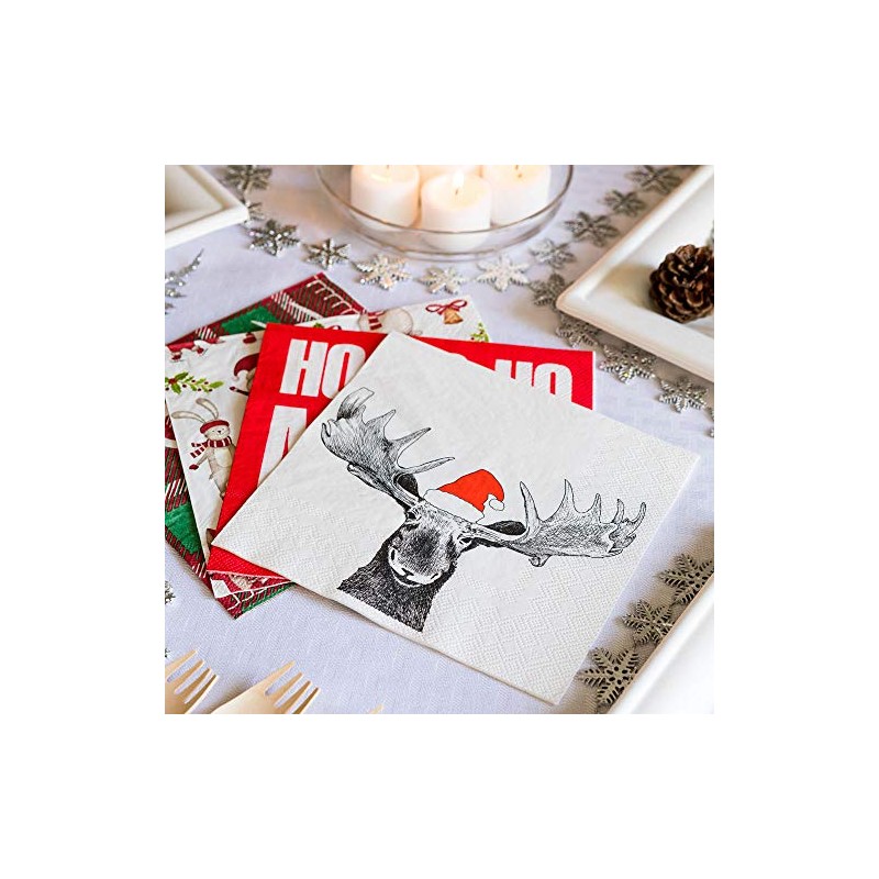 13 Inch Paper Luncheon Napkins, 20 Holiday Moose Design Printed