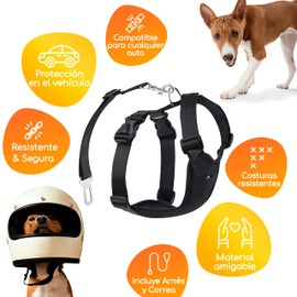 MASCRETTA Arnés para Perro con Correa de Cinturon para Auto. Arnés de Mascota para Coche. Disponible en 3 tamaños S M y L. (S, Negro)