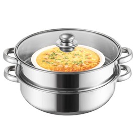 ZENFUN Steamer Pot With Lid 2 Tier, Multipurpose Stainless Steel Steaming Pot, Steam Pots With Handle For Vegetable, Dumpling, Food, 11 Inch（Thickened）