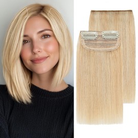 S-noilite Short Clip in Hair Extensions Human Hair 2PCS 2 Clips Clip in Hairpieces For Women Adding Volume 16g 4Inch-Ash Blonde/Bleach Blonde