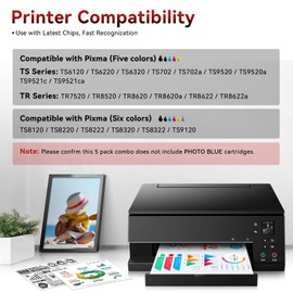 PGI-280XXL/CLI-281XXL Ink Cartridge 5 Color Pack Compatible with Canon 280 281 Ink Cartridges for Canon Ink 280 and 281 Cartridges Work with Pixma TR8520 TR7520 TS9120 TS8120 TS6120 Series Printer