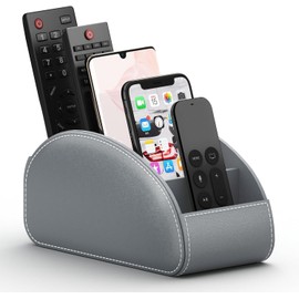 SVNXI Remote Control Holder with 5 Compartments,Pu Leather Office Organization Storage Caddy Box for Tv Remote,Heater Controllers,Media Player,Office Supplies,Makeup Brush (Grey)