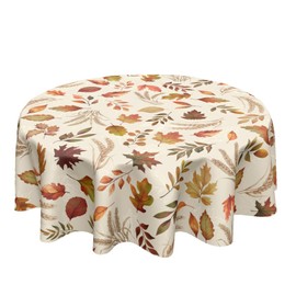Ancordivo Autumn Leaves Round Tablecloth 60 Inch Fall Thanksgiving Harvest Maple Leaf Table Cloth Rustic Farmhouse Table Cover for Kitchen Dinner Home Decor