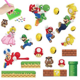 5D DIY Kids Diamond Painting Stickers Set Fun DIY Diamond Art Stickers Kids Art Stickers DIY Creative Diamond Stickers Nice Gift for Kids Adults Beginners (Mario Diamond Art Stickers)