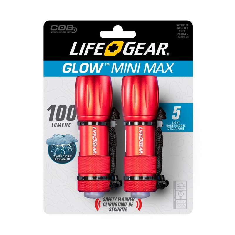 LifeGear 41-3832 Mini Max 100 Lumen Flashlight - 2 Pack