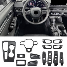 Fancemot 14 Pcs Carbon Fiber Interior Kit Compatible with 2022-2026 11th Gen Honda Civic, AC Air Vent Cover Steering Wheel Cover Gear Shift Panel Cover Inner Door Handle Cover