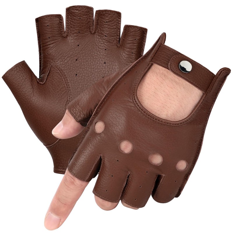 GSG SINCE 1998 Mens Genuine Leather Fingerless Gloves for Driving