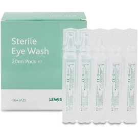 Lewis-Plast Premium 20ml Saline Eye Wash Pods Box of 25 - Contains Sodium Chloride 0.9% W/V Sterile Non-Toxic 20ml Pods for Minor Eye Irritation