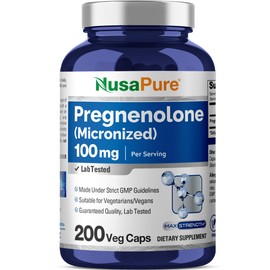 NusaPure Pregnenolone (Micronized) 100 mg Per Serving 200 Veg Caps Dietary Supplement Vegan, Non-GMO