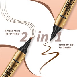 GGUP 2 in 1 Eyebrow Pencil, 2024 New Upgrade 3D Microblading Eyebrow Tattoo Pencil 4 Fork Tips with Eyeliner, Multifunction Dual Head Microblading Eyebrow Pencil Waterproof Eye Makeup Tools