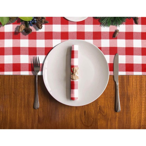 ShinyBeauty Red and White Buffalo Check Table Runner 14x72 Inch