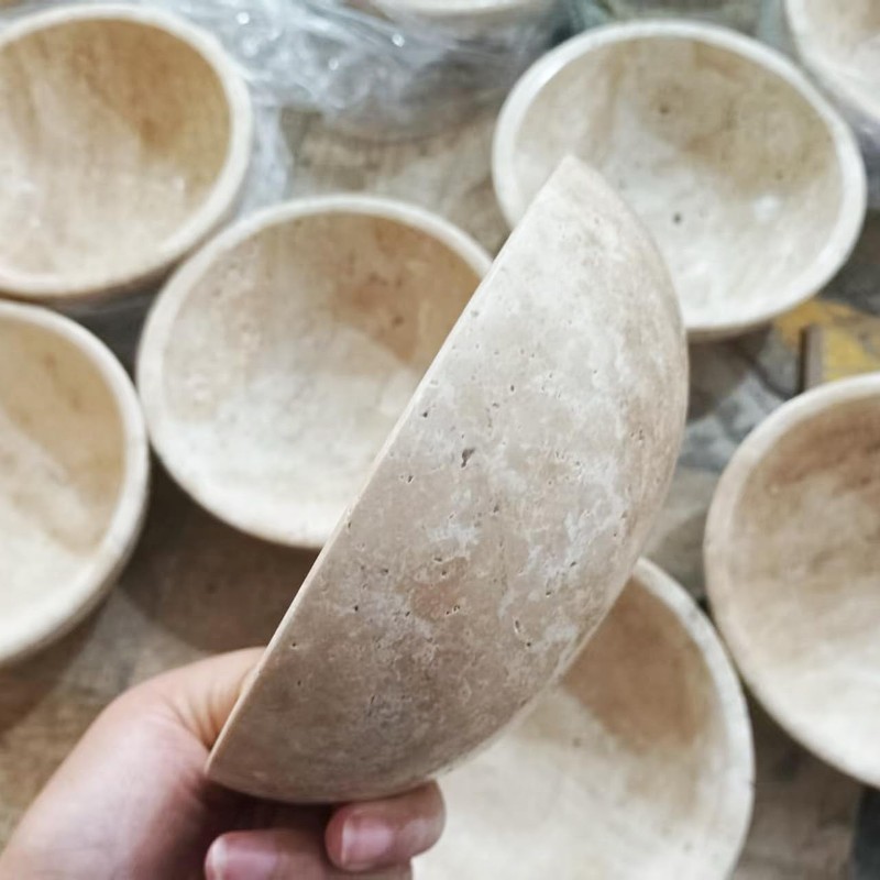 WILD WORKS Travertine Bowl, 6" Natural Stone Decorative Bowls for