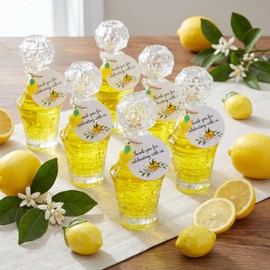 Chuangdi 16 Sets Mini Limoncello Glass Bottles Limoncello Bottles with Labels 1.7 oz Lemon Pendants Lemon Party Favors for Homemade Brewing Wedding Baby Shower Gifts(Retro)