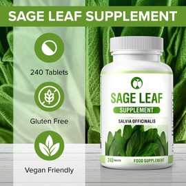 Sage Leaf Supplement | 240 Tablets | Salvia Officinalis Extract | Made in The UK | Vegan Friendly & Gluten Free (240)