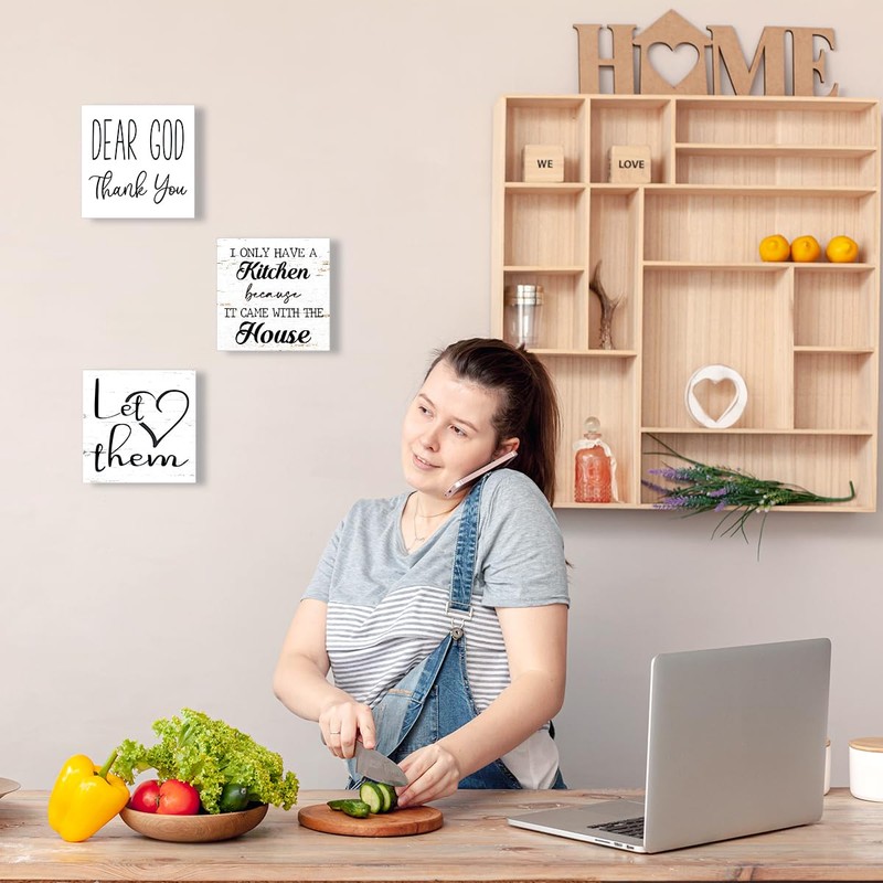 WUZYOU Funny Kitchen Wood Box Sign Table Decor, Retro I