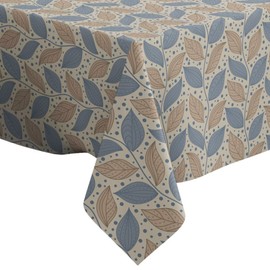 Xtremepads Beige Blue Leaf Pattern Pattern - Rectangle Oblong Linen Tablecloth, 54" x 78" inches Washable Decorative Table Cloth
