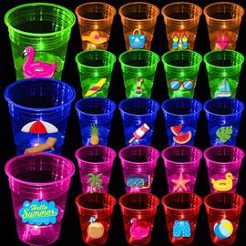 mishunyus 40 Pcs Beach Summer Party Decorations,Glow Summer Party Cups,Summer Party Supplies for Beach,Tropical,Beach Party Favor Summer Beach Decor(16 oz Mix Colorful)