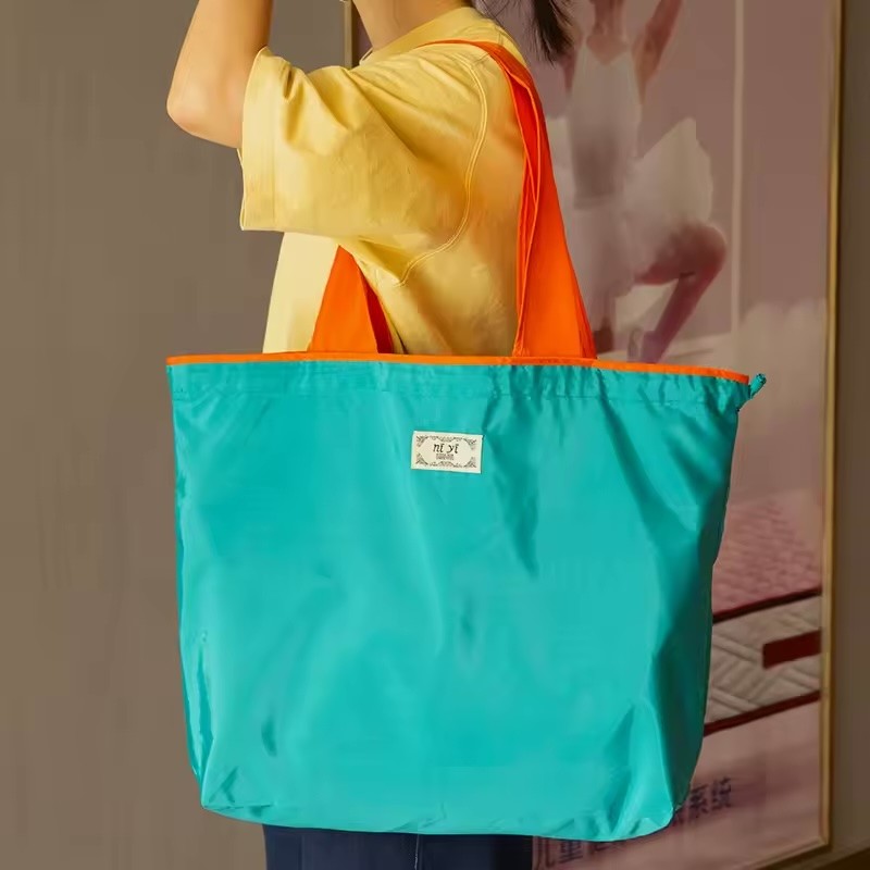 Large Capacity Foldable Shopping Bag with Drawstring Closure