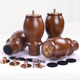 6 Inch Wood Furniture Legs Set of 4 Heavy Duty, Solid Rubberwood Replacement Legs for Sofa, Couch, Table, Bed, Bench - Wooden Sofa Legs Cabinet Feet - Patas para Mesa