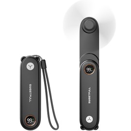 SWEETFULL Portable Handheld Mini Fan with LED Display, 2-in-1 Personal Foldable USB Rechargeable Hand Held Fan & Flashlight for Travel, Lash Eyelash, Cute Small Pocket Fan for Women, Girls