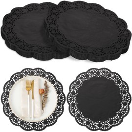 Yexiya 200 Pcs Doilies Paper Doilies Lace Paper Doilies Disposable Foil Lace Paper Doilies Placemats Doily Paper Pad Paper Placemats for Cakes Crafts Party Wedding Decor (Black)