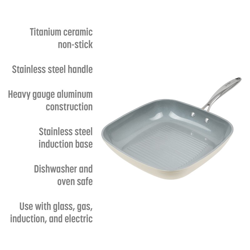 Goodful Ceramic Nonstick 11 Inch Grill Pan, Dishwasher Safe Pots