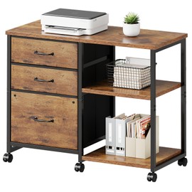 Maihail 3 Drawer File Cabinet with Wheels Rolling Printer Stand with Open Storage Shelf Fabric Lateral Filing Cabinet for Home Office,Rustic Brown2