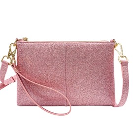 lifwimner Shoulder Bag Women's Small Handbag Women's Leather Crossbody Shoulder Wristlet Purse Clutch Phone Credit Card Slots with Carry Strap, Glitter rose gold, crossbody