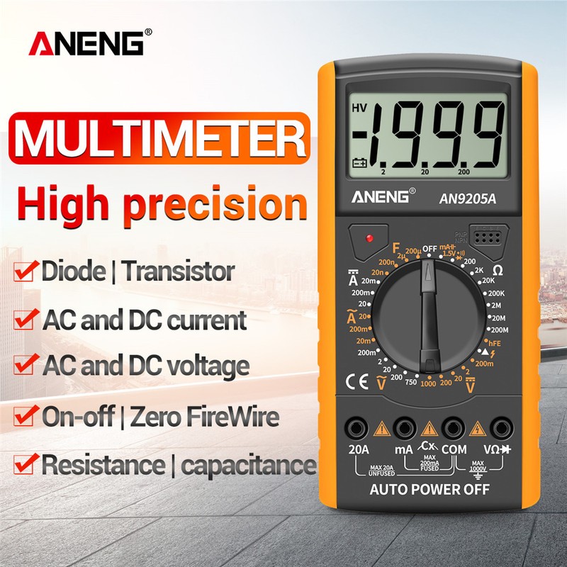 ANENG AN9205A Digital Multimeter 3 1/2 LCD Display 1999 Count