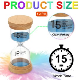 PATIKIL 15 Minute Sand Timer, 2 Pcs Wooden Sand Watch High Borosilicate Glass Sandglass Sand Clock for Games, Classroom, Kitchen, Office, Home Decoration, Blue