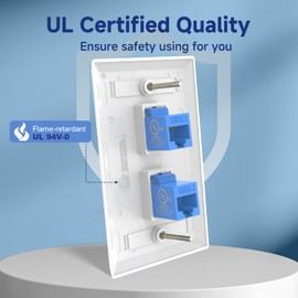 VCE 2-Port Ethernet Wall Plate (UL Listed), CAT6 Wall Plate and Jack, RJ45 Keystone Inline Coupler with Keystone Ethernet Outlet, Blue 2-Pack