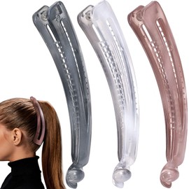 BEIQIYA 3pcs Banana Hair Clips for Women, Vintage 90s Double Comb Hairpin, Non-Slip Hairstyle Claws Accessories for Thick Thin Long Short Straight Curly Hair- White & Gray & Pink