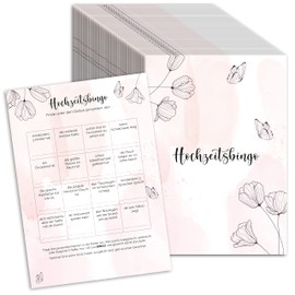 MAVANTO Wedding Bingo Cards with 16 Tasks Each - Funny Wedding Game for Guests to Get to Know (Butterfly, Pack of 50)