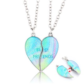 Best Friend Necklaces for 2 Girls Magnetic Colorful Illusion Matching Heart Necklaces for Best Friends Gifts for Birthday Christmas Presents Glitter BFF Friendship Necklace for Teen Girls