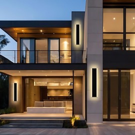 VINLUZ 2 Pack LED Outdoor Wall Light, 24inch Modern Exterior Wall Mount Lighting, IP65 Waterproof Exterior Lighting Fixtures, Black LED Outdoor Lights for House, Fence, Patio, Courtyard Garden