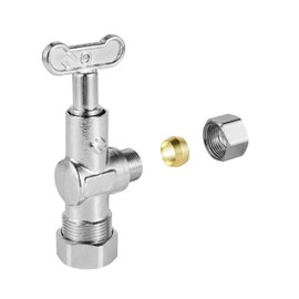 EFIELD 1/4-Turn Loose Control Key Angle Stop Valve 1/2" Nominal (5/8" OD) Compression x 3/8" OD With, Chrom Plated,(VALVE142)