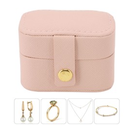 Mini Estuche de Viaje para Joyas, Organizador de Joyas de Viaje de Piel Sintética, Caja de Almacenamiento para Anillos, Estuche Pequeño para Pendientes, Soporte Portátil para Almacenamiento(Rosa)