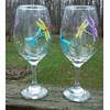2 Dragonfly Multi Color Hand Painted Wine Glasses