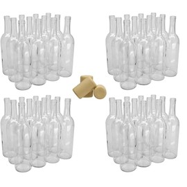 North Mountain Supply 750ml Glass Bordeaux Wine Bottle Flat-Bottomed Cork Finish - with Premium Synthetic Century Cork - 48 Bottles (4 Cases of 12) - Clear/Flint