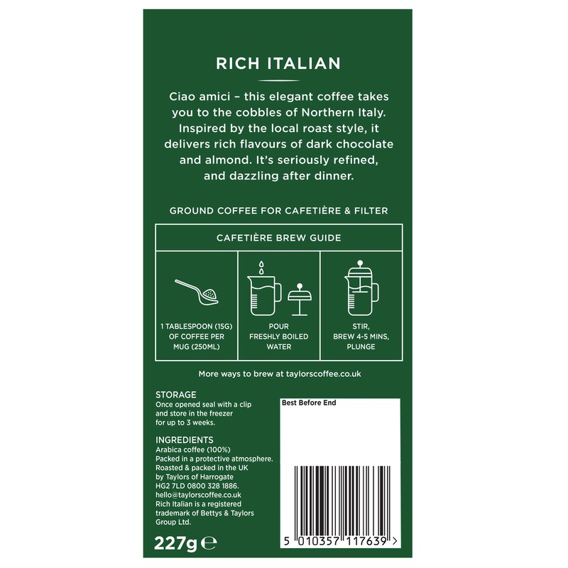 Taylors of Harrogate Rich Italian Ground Coffee, 227g