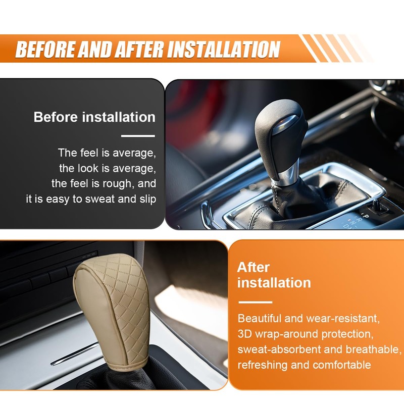 Leather Car Gear Shift Cover, Anti-Slip Dust Waterproof Gear Shifter