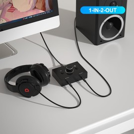 Dingsun 3.5mm Audio Switch, Stereo Audio Selector Box Passive Speaker Headphone Manual Selector with Volume Control (1 in-2 Out/ 2 in-1 Out)