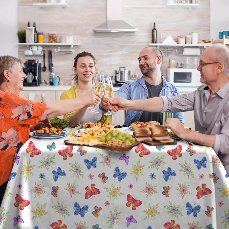 iEvery Tablecloth Spring Washable, Floral Butterfly Garden Tablecloth Rectangular Weatherproof