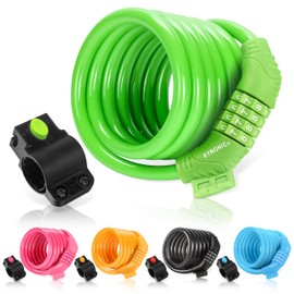ETRONIC Security Bike Lock Self Coiling Resettable Combination Lock Bike Cable Lock, 6-Feet x 3/8-Inch - Green