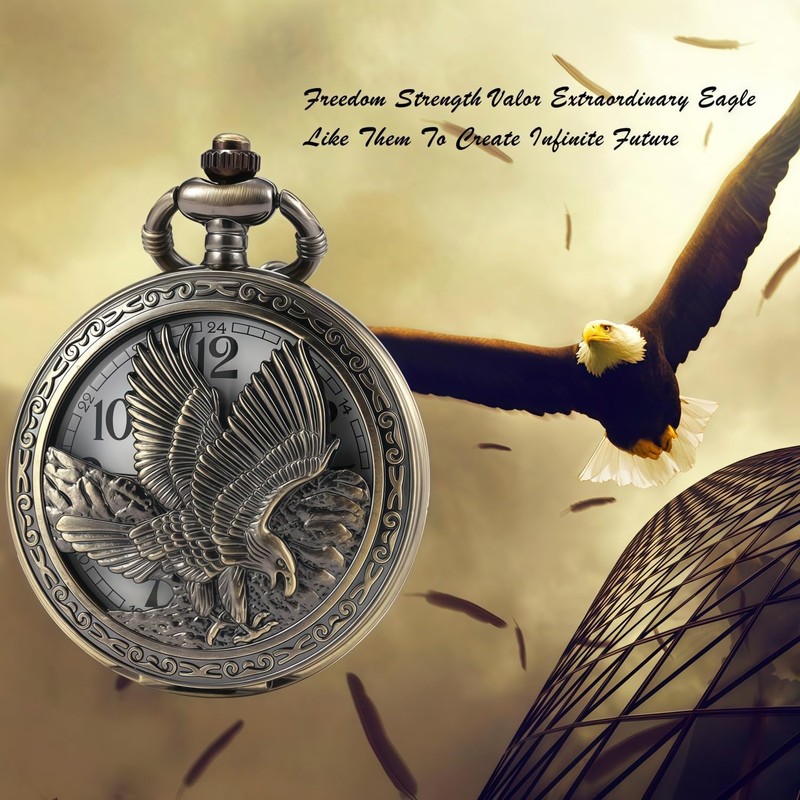 DerMacht Pocket Watch with Chain Oversized 50MM Quartz Steampunk Hollowed