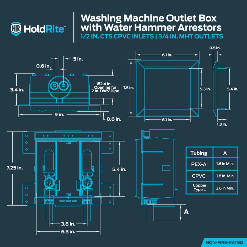 Holdrite 3/4 Inch MHT Washing Machine Outlet Box with Water