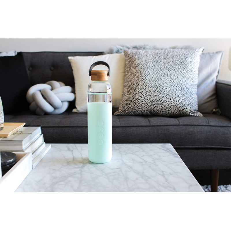 Soma BPA-Free Glass Water Bottle with Silicone Sleeve, Mint, 25oz