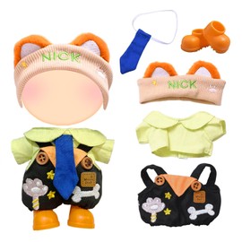 3 Pcs Doll Clothes for 17cm Plush Dolls, Clothes Set Include 1 Headband 1 Shirt 1 Overalls 1 Tie and 1 Pair of Shoes for Dolls Premium Outfit, Birthday Holiday Present for Girls Kids (No Doll) Orange